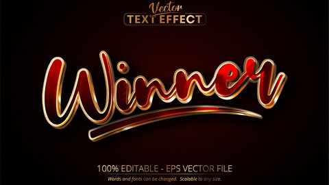 Winner text, shiny golden color editable text effect