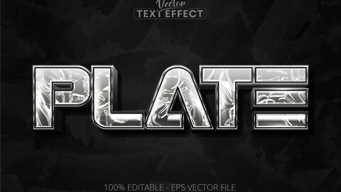 Plate, dark text effect, silver and black editable text