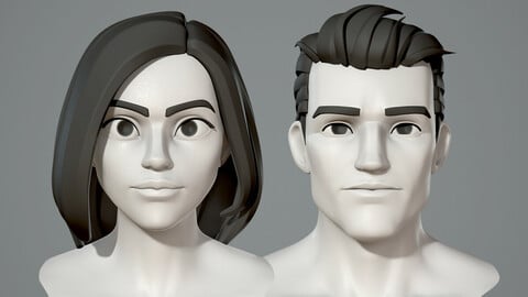 Male and female cartoon characters base mesh