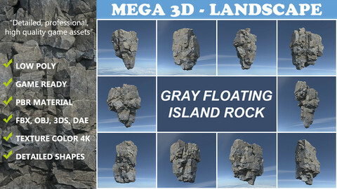 Low poly Gray Floating Island Rock Pack 211205