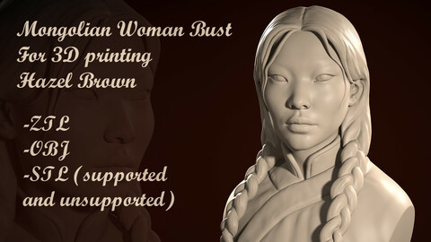 Mongolian woman bust for 3D Printing (pre-supported)