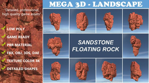 Low poly Sandstone Floating Island Rock Pack 211205