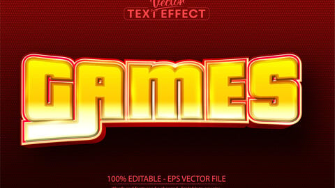 Games text effect, editable yellow color cartoon text style