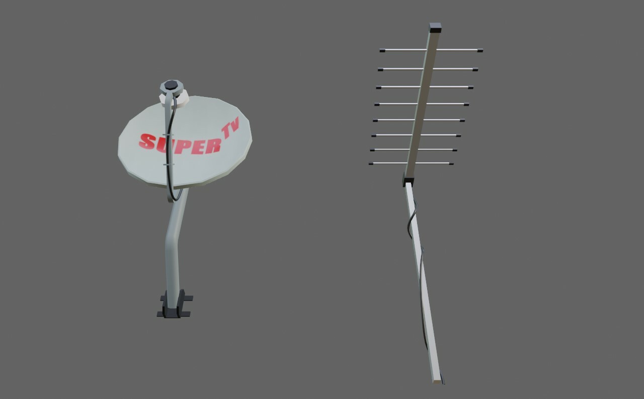 Antenna - TV - Satellite - Antena Low-poly 3D model