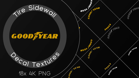 18x Goodyear tire sidewall 4K PNG decals