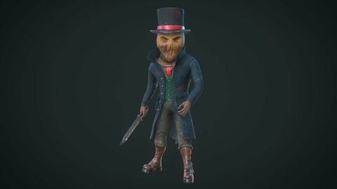 Maniac Scarecrow Rigged Animated gameready model Low-poly 3D model