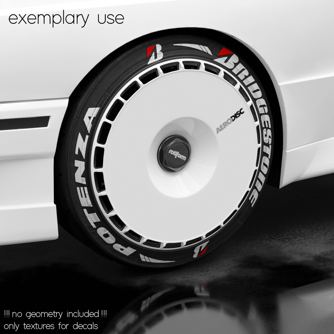 ArtStation - 20x Bridgestone tire sidewall 4K PNG decals | Game Assets