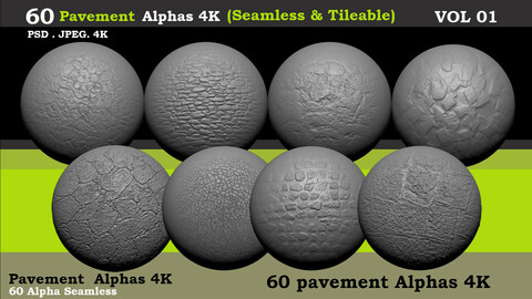 60 Alpha pavement 4K (Seamless & Tileable) VOL01