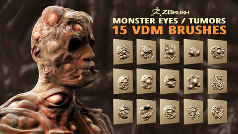 Monster or mutant eyes and tumors organic sculpting VDM brush set for Zbrush.