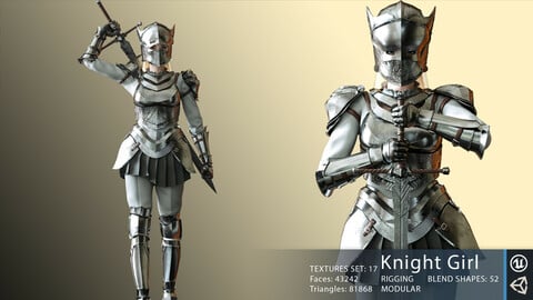 Knight Girl Modular Character Low-poly 3D model