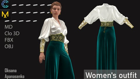 Women's outfit. Clo 3D/MD project + OBJ, FBX files