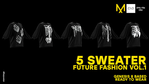 Future Fashion Sweater Pack Vol.1 - Clo3D/MarvelousDesigner + OBJ / NO TEXTURE / DIGITAL FASHION / TOPSTICH