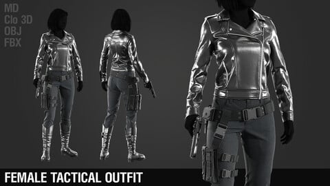 Female tactical outfit / Military / Jacket / Pants / Boots / Rig / Pouch / Equipment / Marvelous Designer