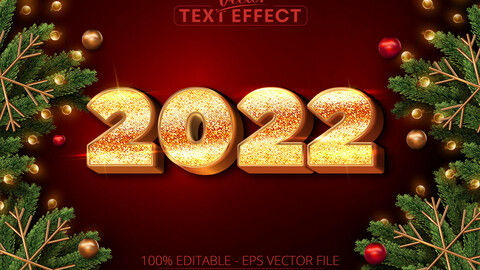 2022 text effect, editable golden christmas text style