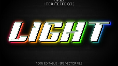 Neon glowing text effect, light colorful text style isolated on black dots background