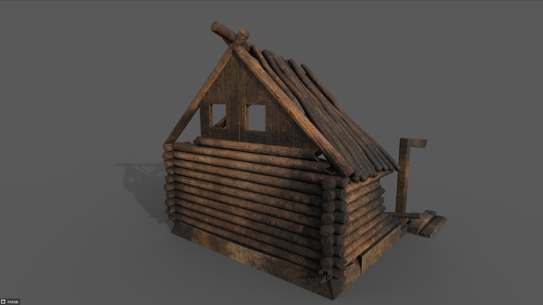 Ruined burned down wooden house PBR low-poly 3D model Low-poly 3D model