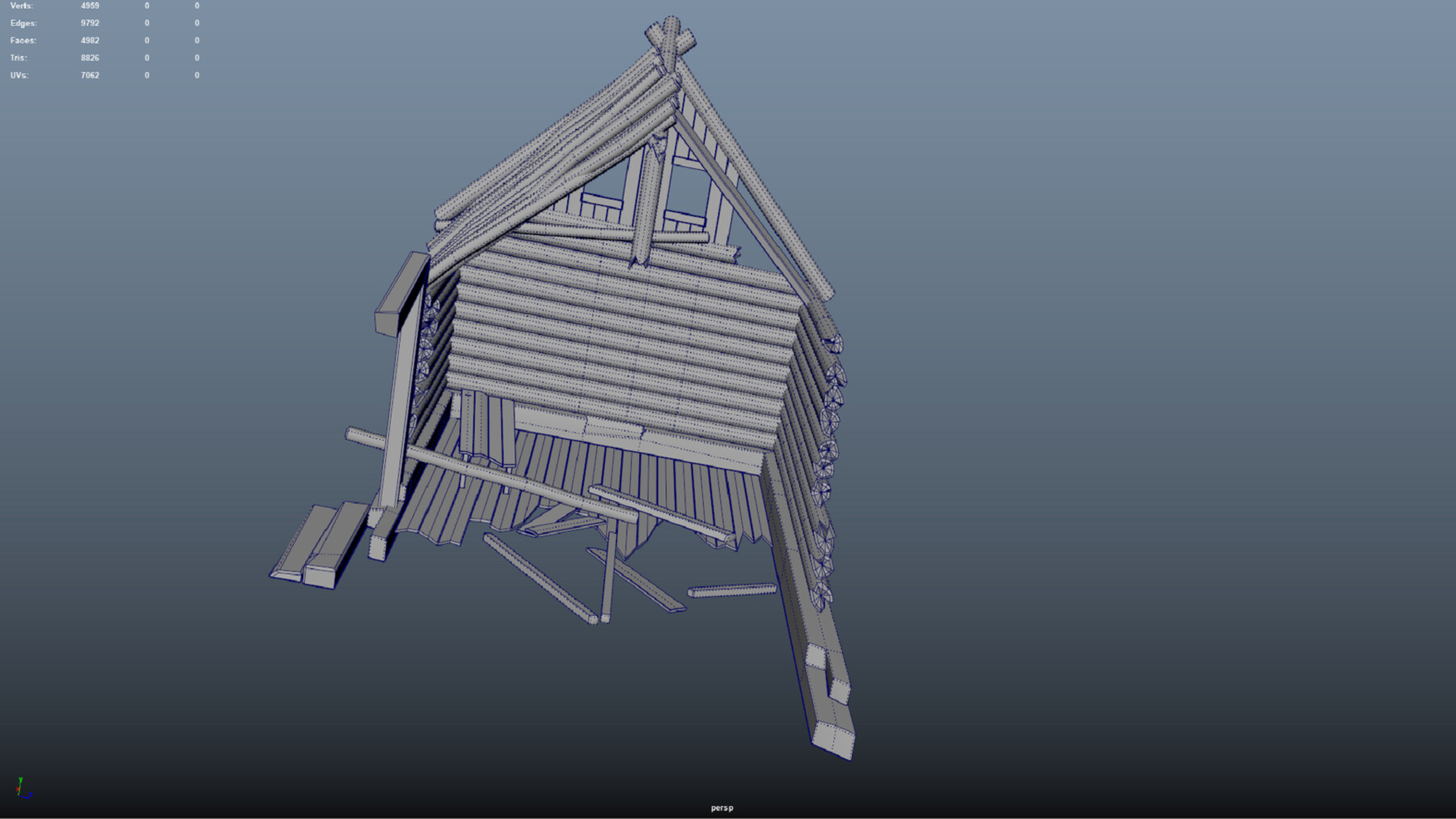 Ruined burned down wooden house PBR low-poly 3D model Low-poly 3D model