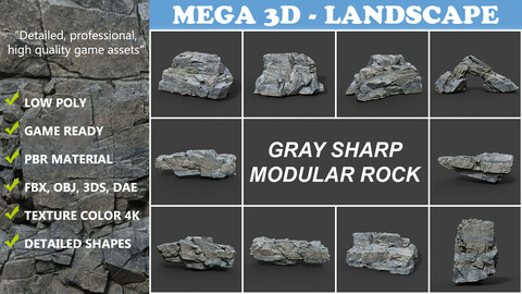 Low poly Gray Sharp Modular Rock 211210