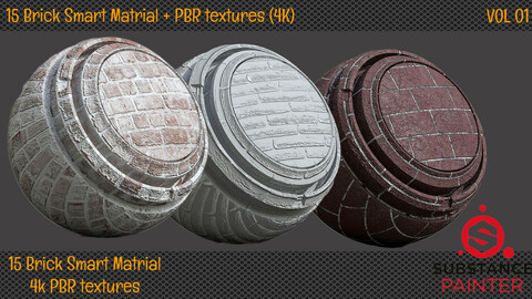 15 Brick Smart Matrial + PBR Textures (4K)