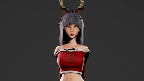 Christmas Elf Girl - Game Ready Low-poly 3D model