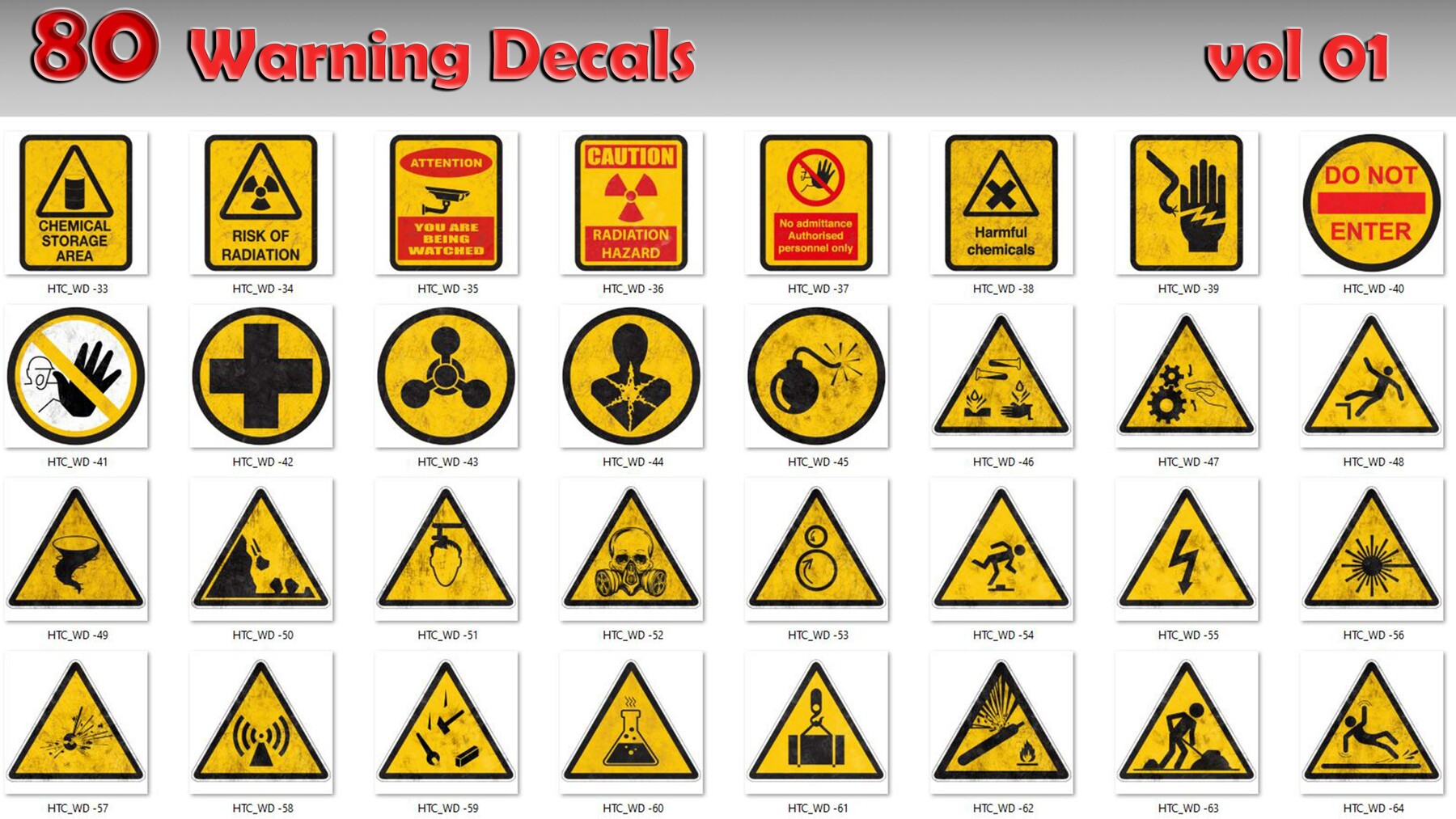 ArtStation - 80 Warning Decals vol 01 | Game Assets