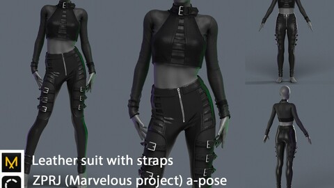 Leather suit with straps | Marvelous designer | clo3d