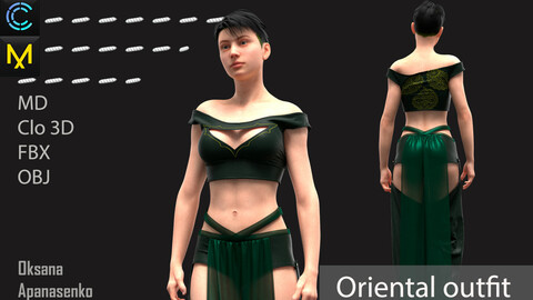 Oriental outfit. Clo 3D/MD project + OBJ, FBX files