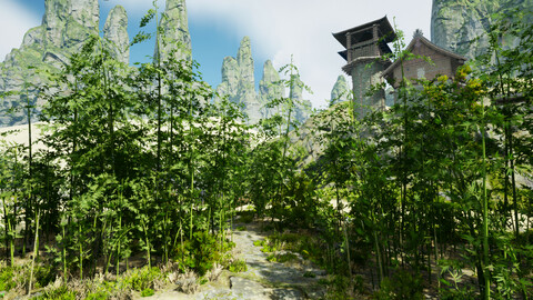 Pack - Bamboo Trees ( 10+ Tree Models And Ue4 Animated Material )