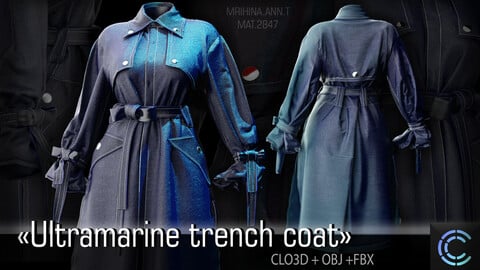 .Ultramarine trench coat. Clo3d, Marvelous Designer