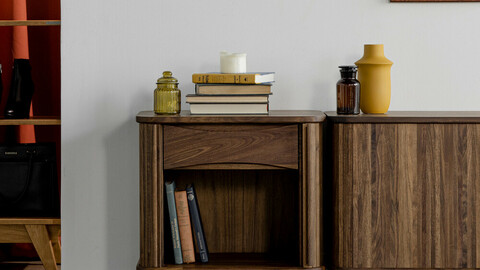 Walnut C-shaped solid wood side table