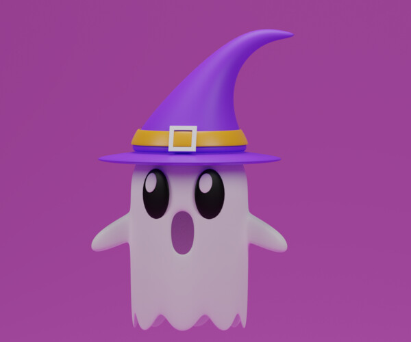 ArtStation - Cartoon Cute Ghost with Witch Hat | Resources