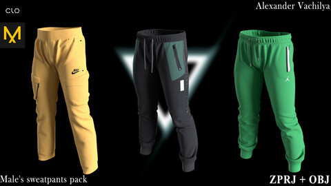 Male's sweatpants pack #1 Marvelous Designer / Clo 3D project +obj