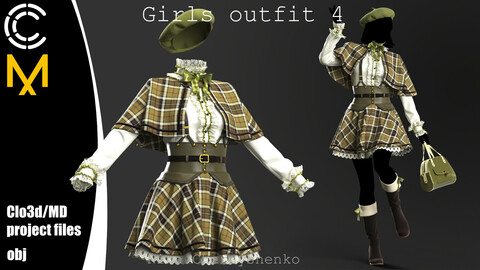 Girls outfit 4. Marvelous Designer/Clo3d project + OBJ.