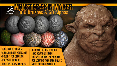 Monster Skin Maker 300 ZBrush Brushes And 60 Alphas