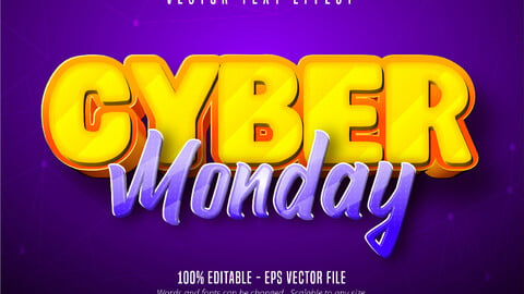 Cyber monday text, cartoon style editable text effect