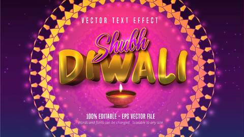 Shubh Diwali text, traditional style editable text effect