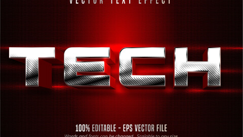 Tech text, metallic silver style editable text effect