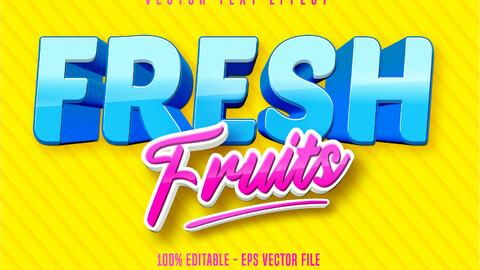 Fresh fruits text, cartoon style editable text effect