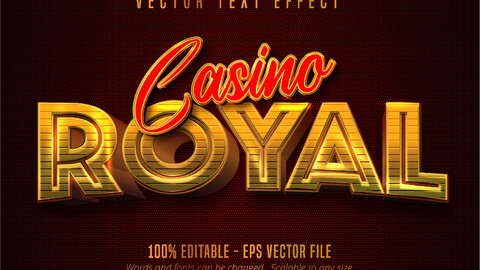 Casino Royal text, shiny golden and red color style editable text effect