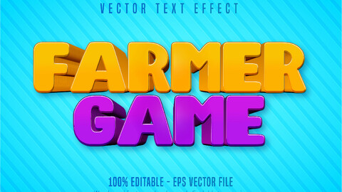 Farmer game text, cartoon style editable text effect