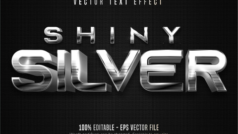 Shiny silver text, metallic style editable text effect