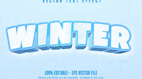 Winter text, cartoon game style editable text effect