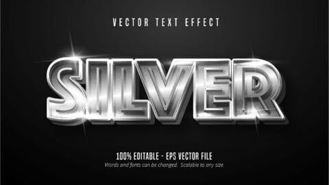 Silver text, shiny metallic style editable text effect