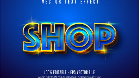 Shop text, shiny gold style editable text effect