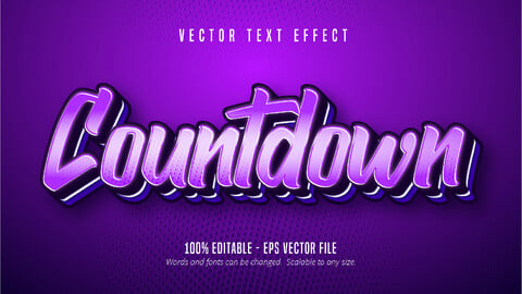 Countdown text, purple color pop art style editable text effect