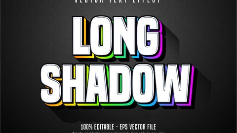 Long shadow text, multicolor style editable text effect