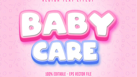 Baby care text, cartoon style editable text effect