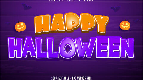 Happy halloween text, cartoon style editable text effect on purple wooden background