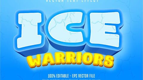 Ice warriors text, cartoon game style editable text effect