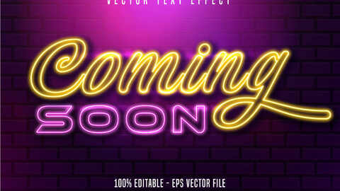 Coming soon text, neon style editable text effect